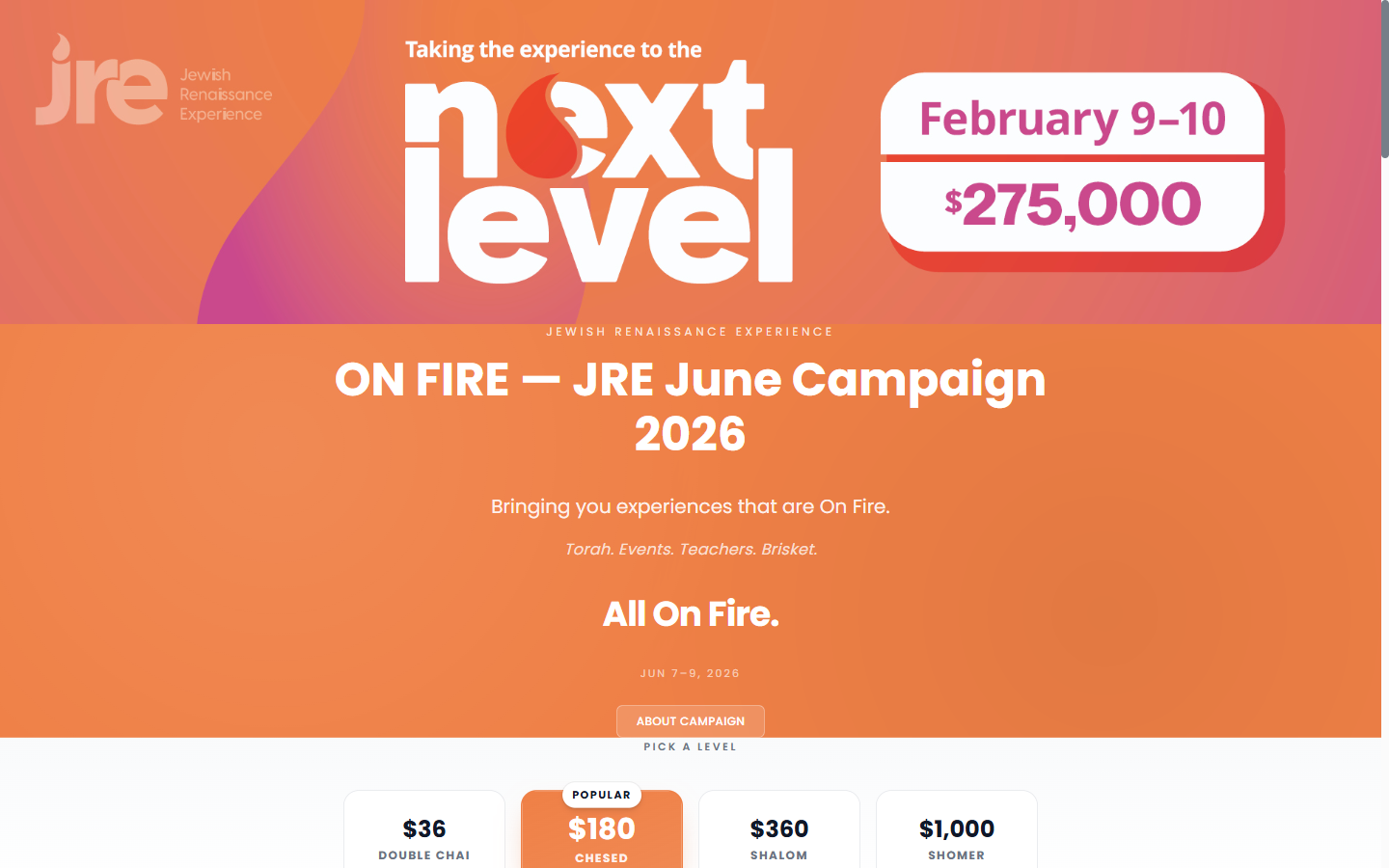 Real JRE campaign engine — Custom-designed hero